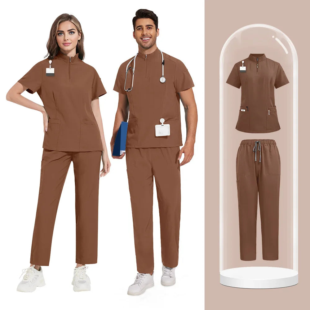 Brown Coller Scrub Set