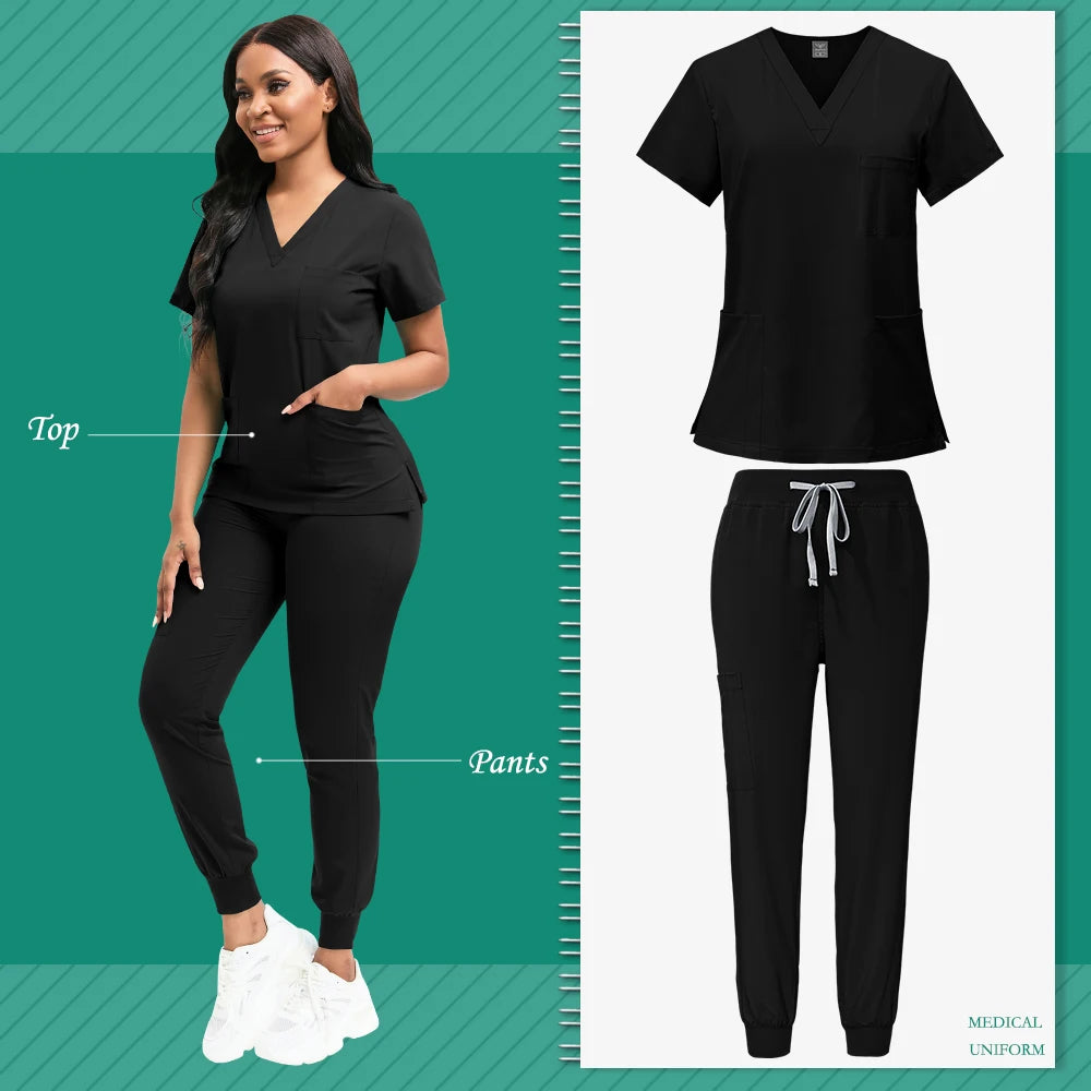 Black Jogger Scrub Set