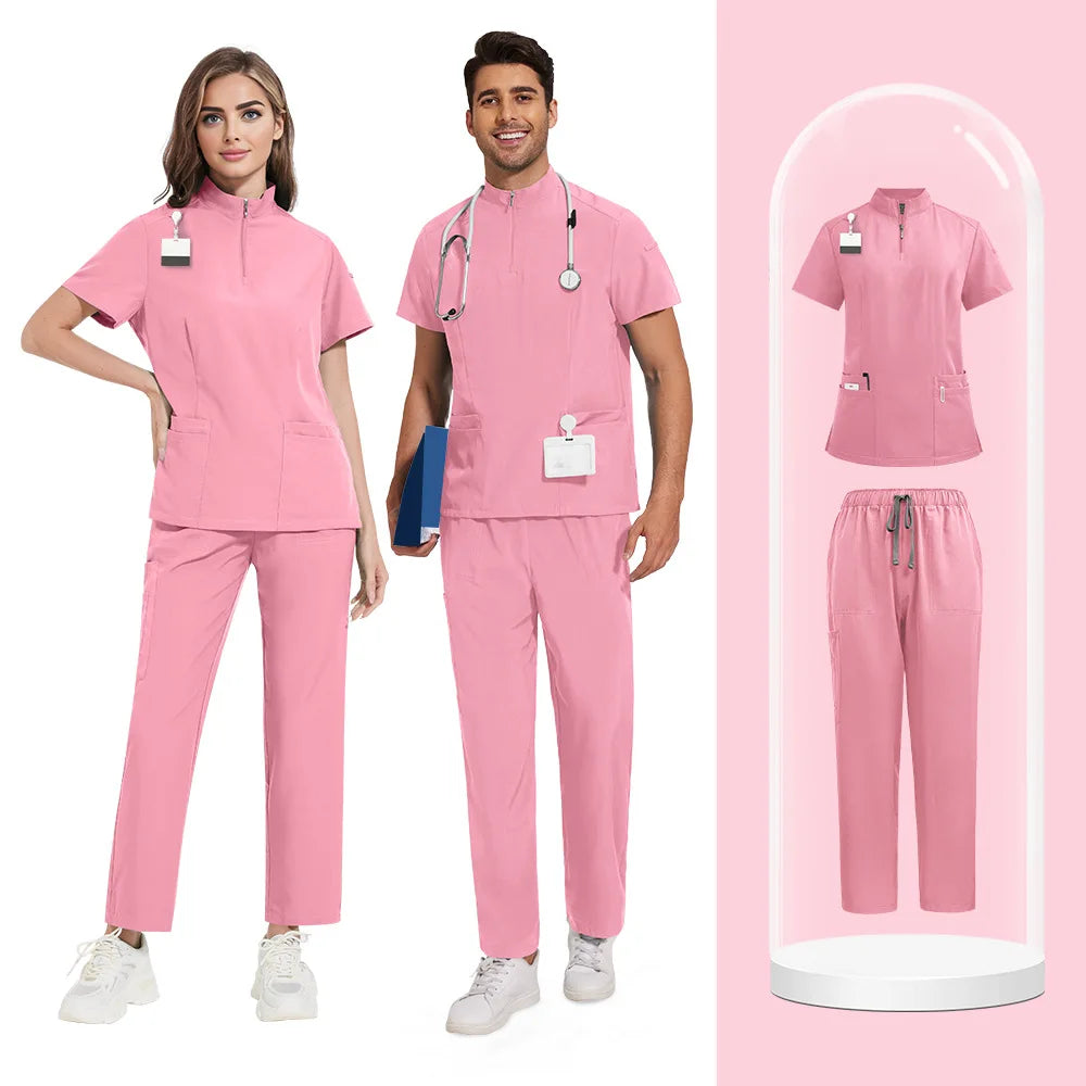Pink Collar Scrub Set