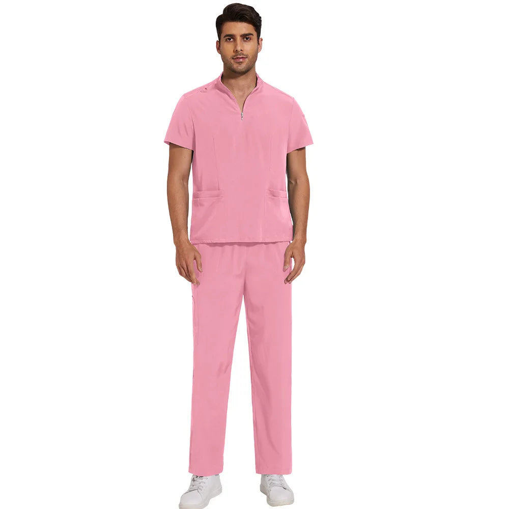 Pink Collar Scrub Set