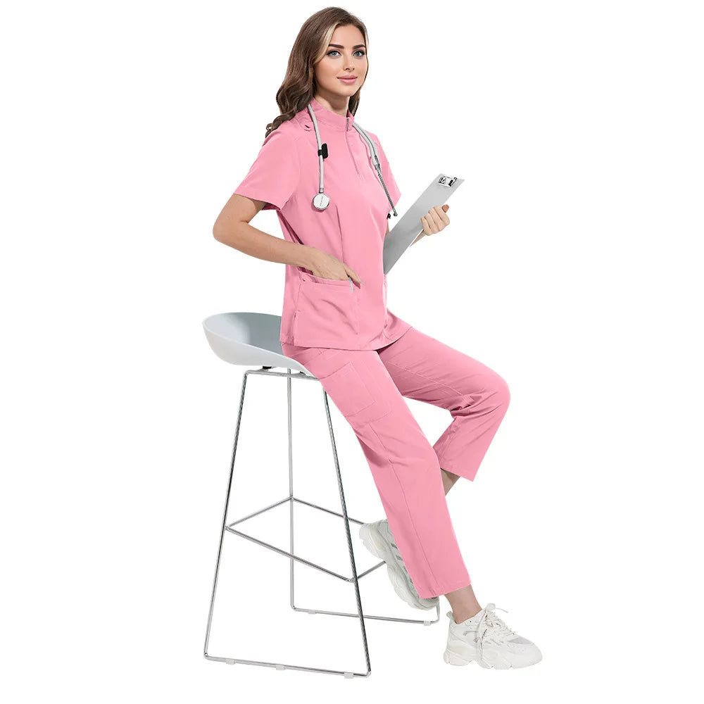 Pink Collar Scrub Set