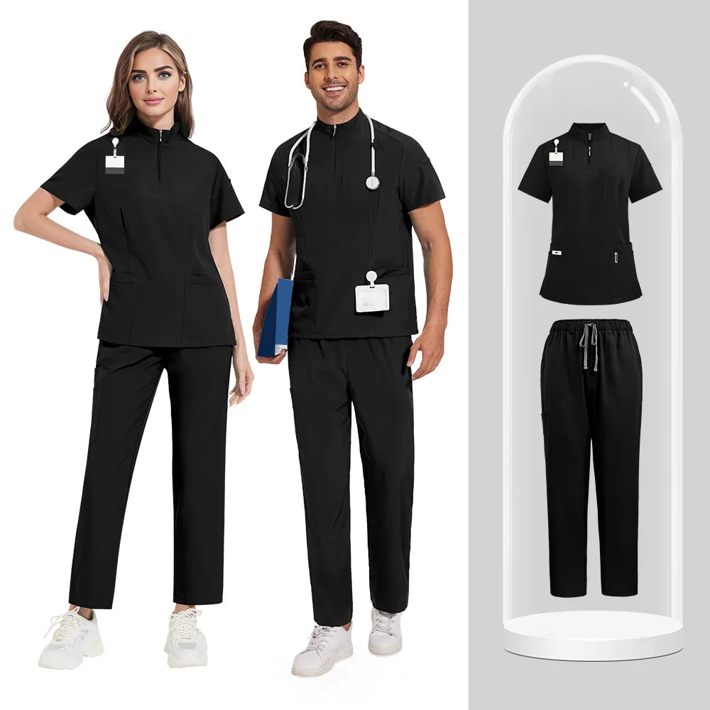 Black Collar Scrub Set