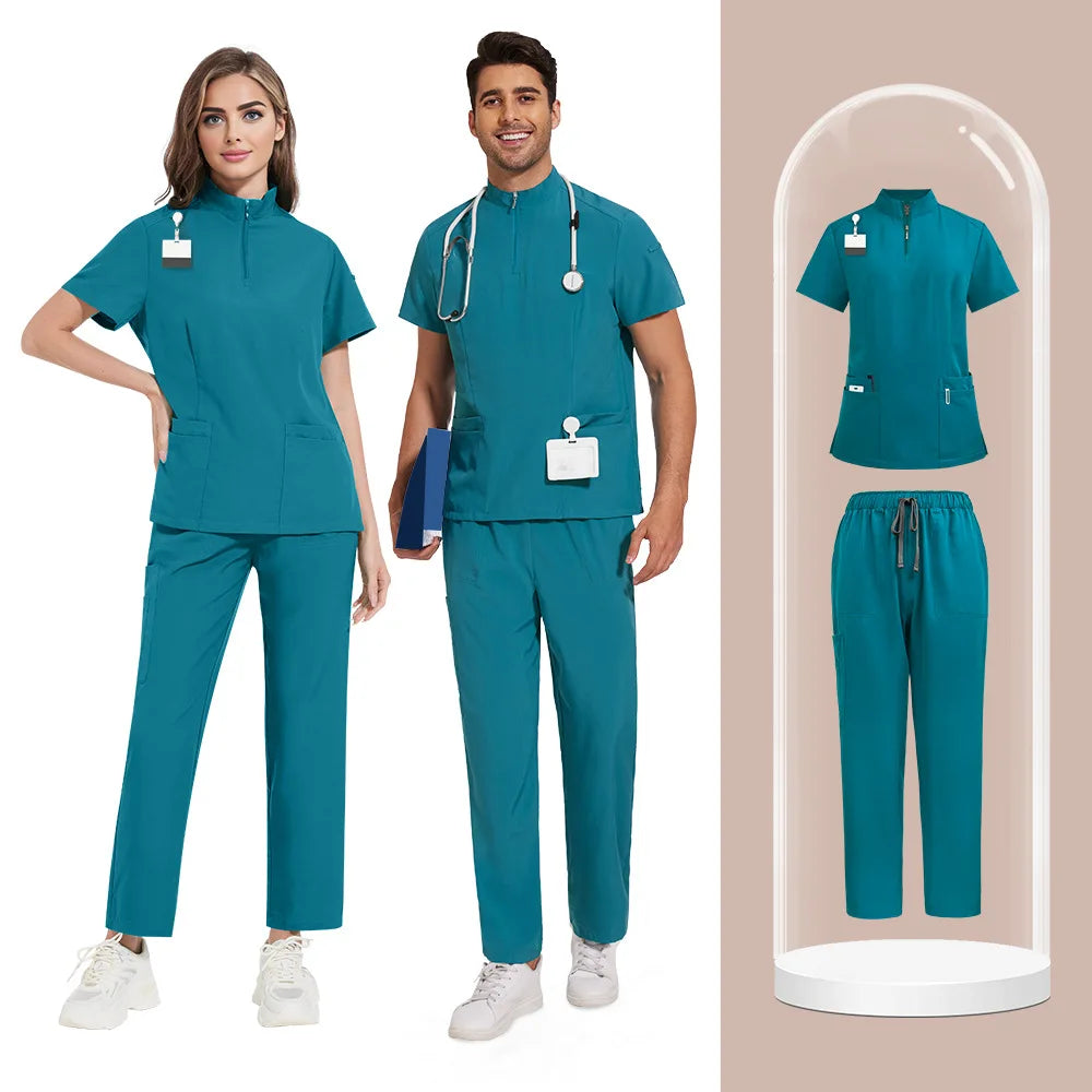 Lake Blue Collar Scrub Set