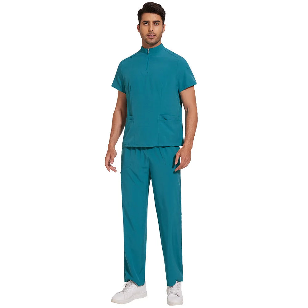 Lake Blue Collar Scrub Set