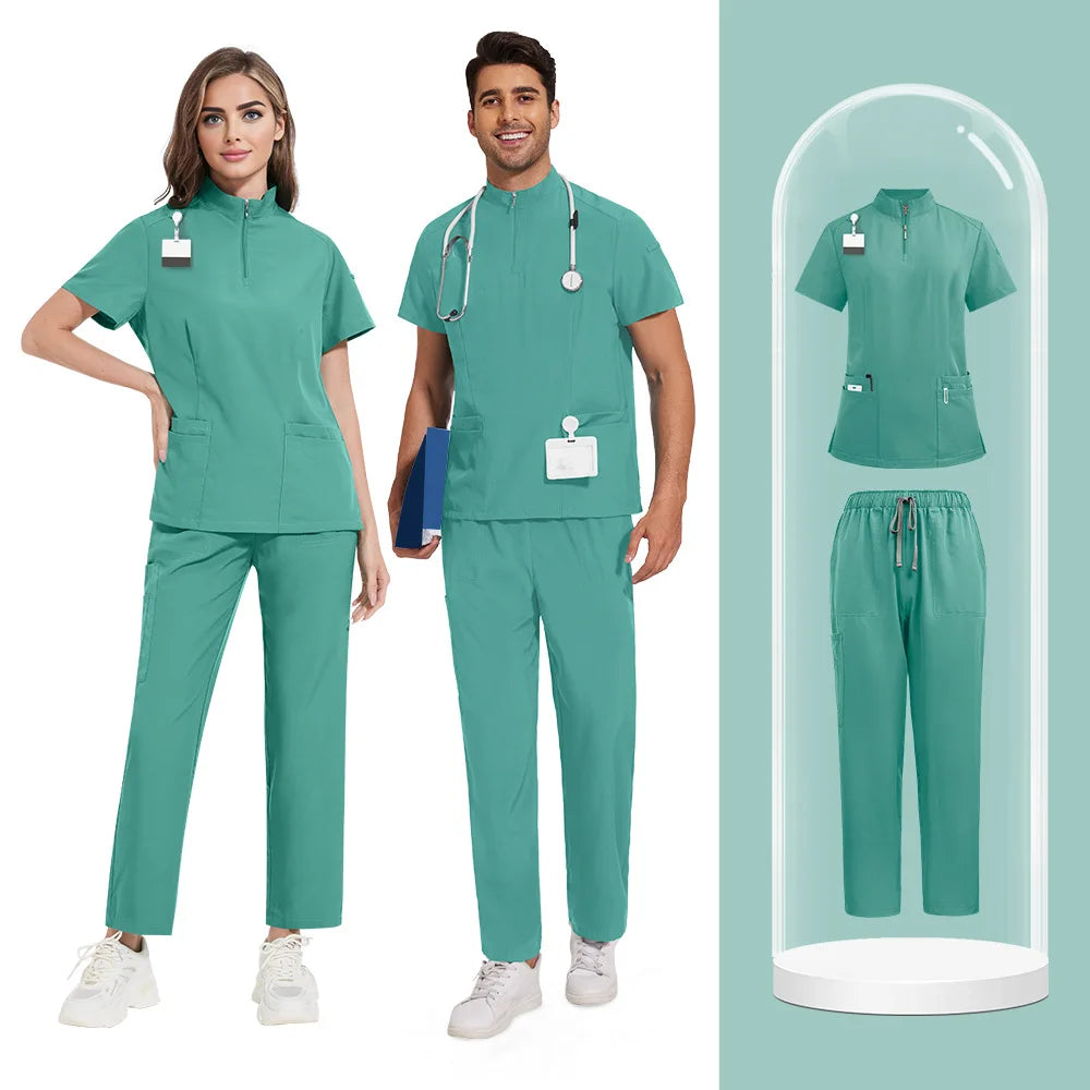 Green Collar Scrub Set